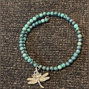 Turquoise Beaded Bracelet with Silver Dragonfly Charm